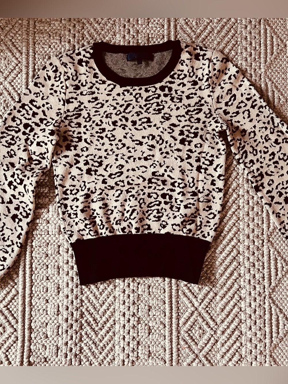 RACHEL Rachel Roy Beige and Black Leopard Crewneck Sweater